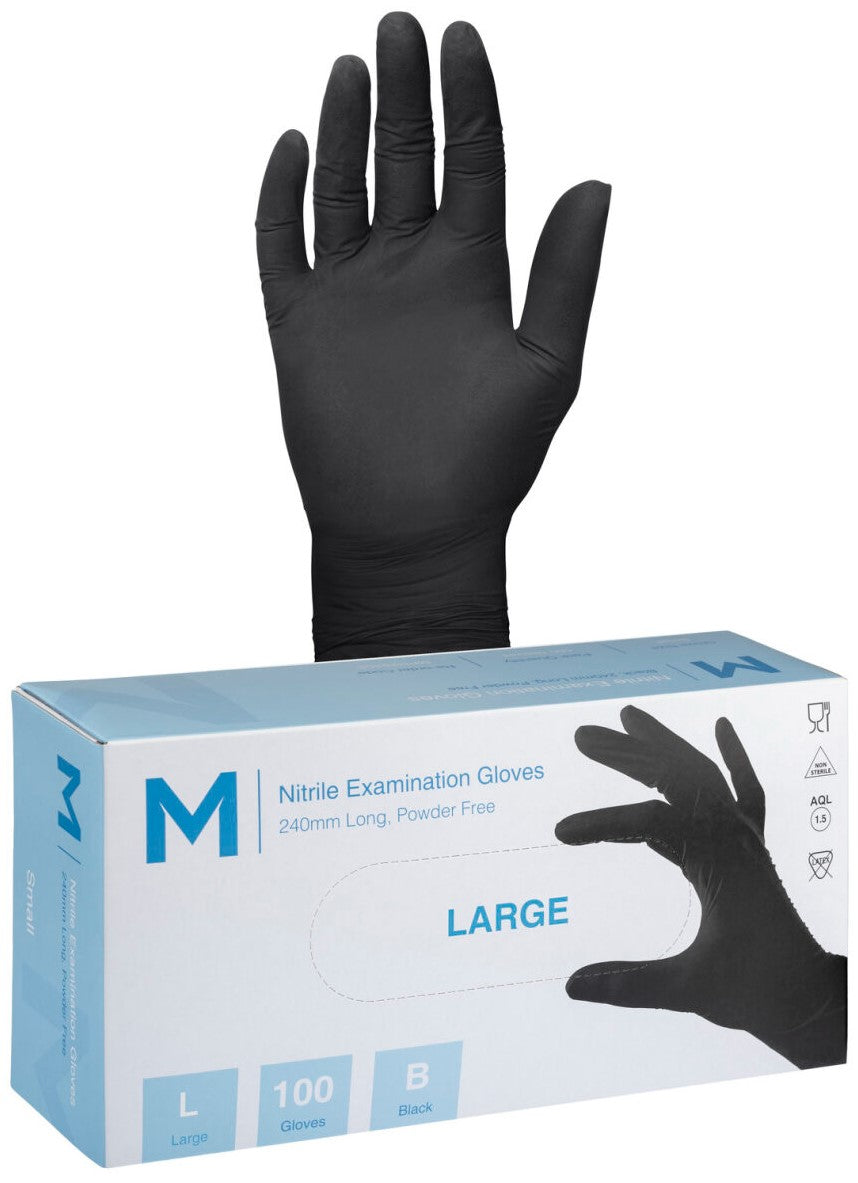 BLACK NITRILE GLOVES - 100 PACK