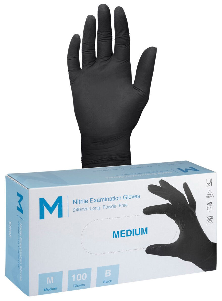 BLACK NITRILE GLOVES - 100 PACK