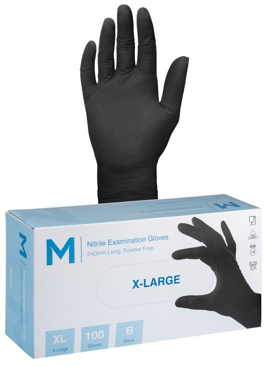 BLACK NITRILE GLOVES - 100 PACK