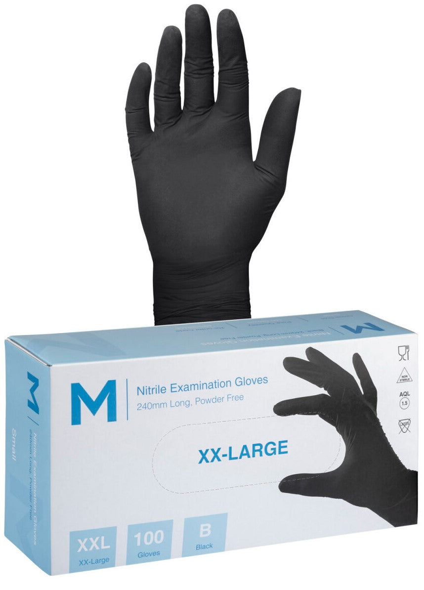 BLACK NITRILE GLOVES - 100 PACK