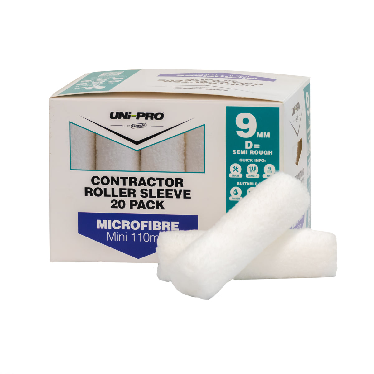 Mini Trade Microfibre 9mm Semi Rough Roller Sleeve 20 pack