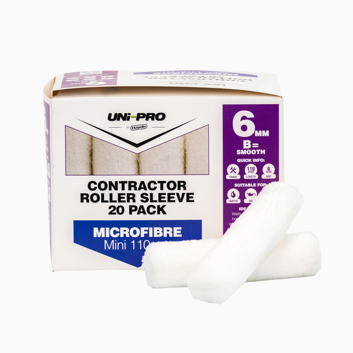Mini Trade Microfibre 6mm Smooth Roller Sleeve 20 pack